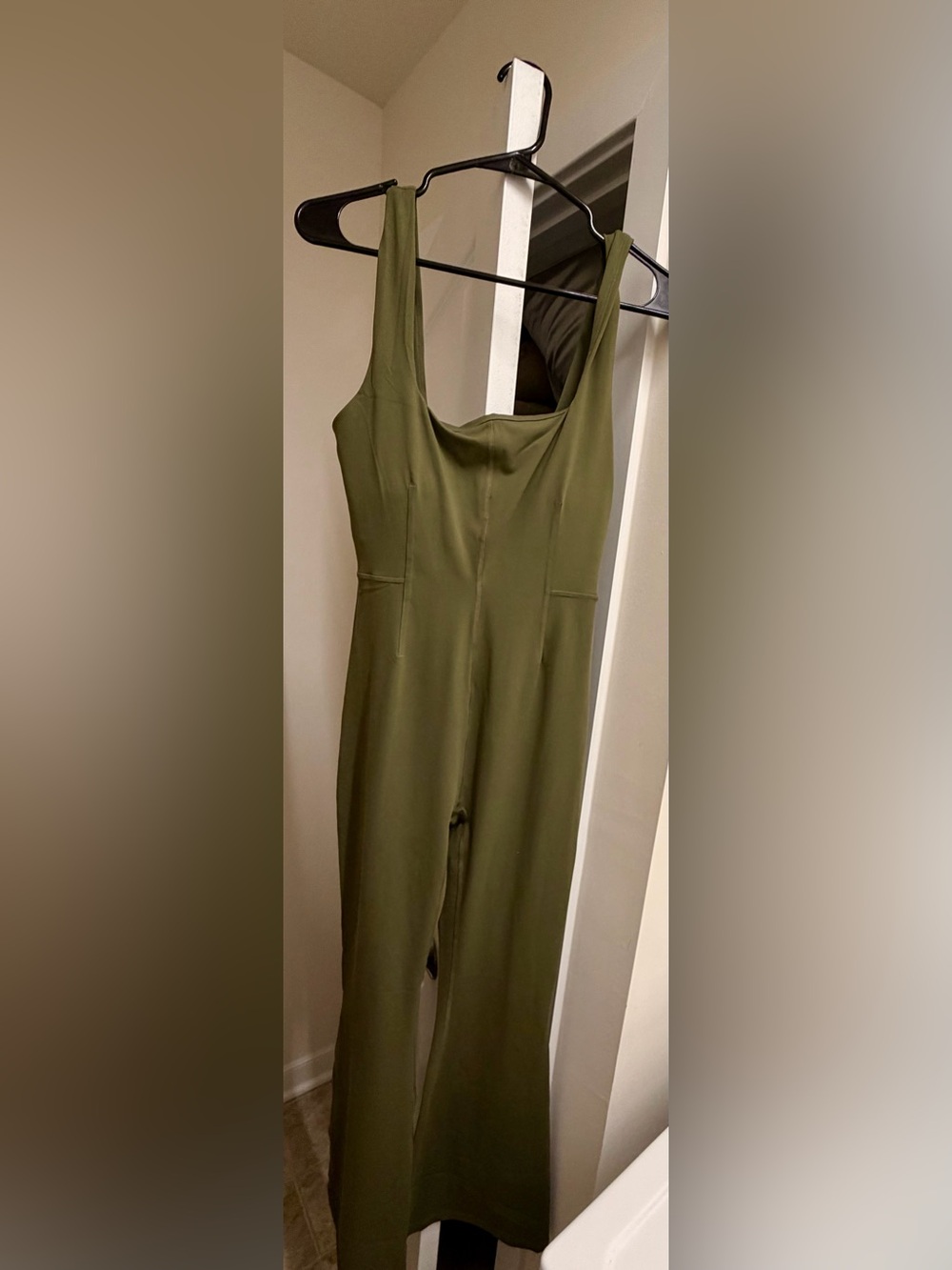 Fabletics Onesie Jumpsuit, Olive Green - Sleeveless Kick Flare-Leg, never worn